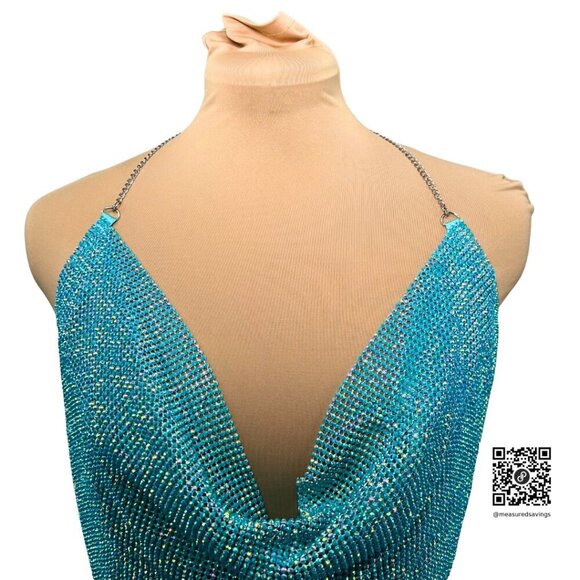 House of Harlow 1960 (Large - NWT) Teal Rhinestone Handkerchief Top - Picture 6 of 8